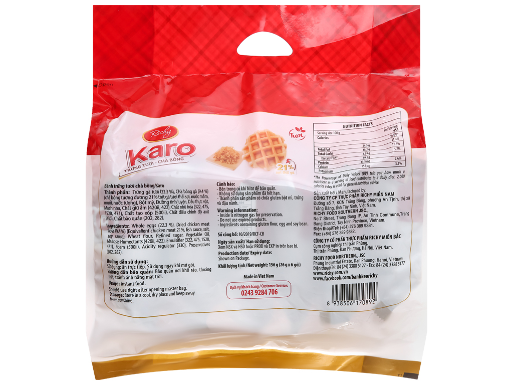 BÁNH KARO TRỨNG TƯƠI CHÀ BÔNG BỊCH 6C*26G – LanChi Mart
